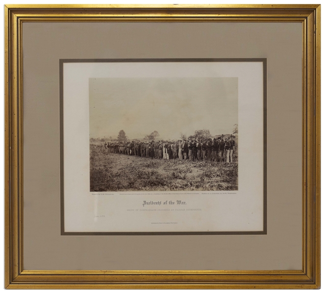 Original Albumen Photograph From Alexander Gardner's ''Photographic Sketch Book of the Civil War'', Entitled ''Group of Confederate Prisoners at Fairfax Court-House'' -- Near Fine Condition